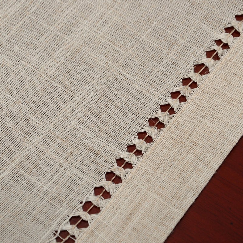Grelucgo Handmade Double Hemstitch Natural Tablecloth, Oval 60 by 102 Inch - Image 3